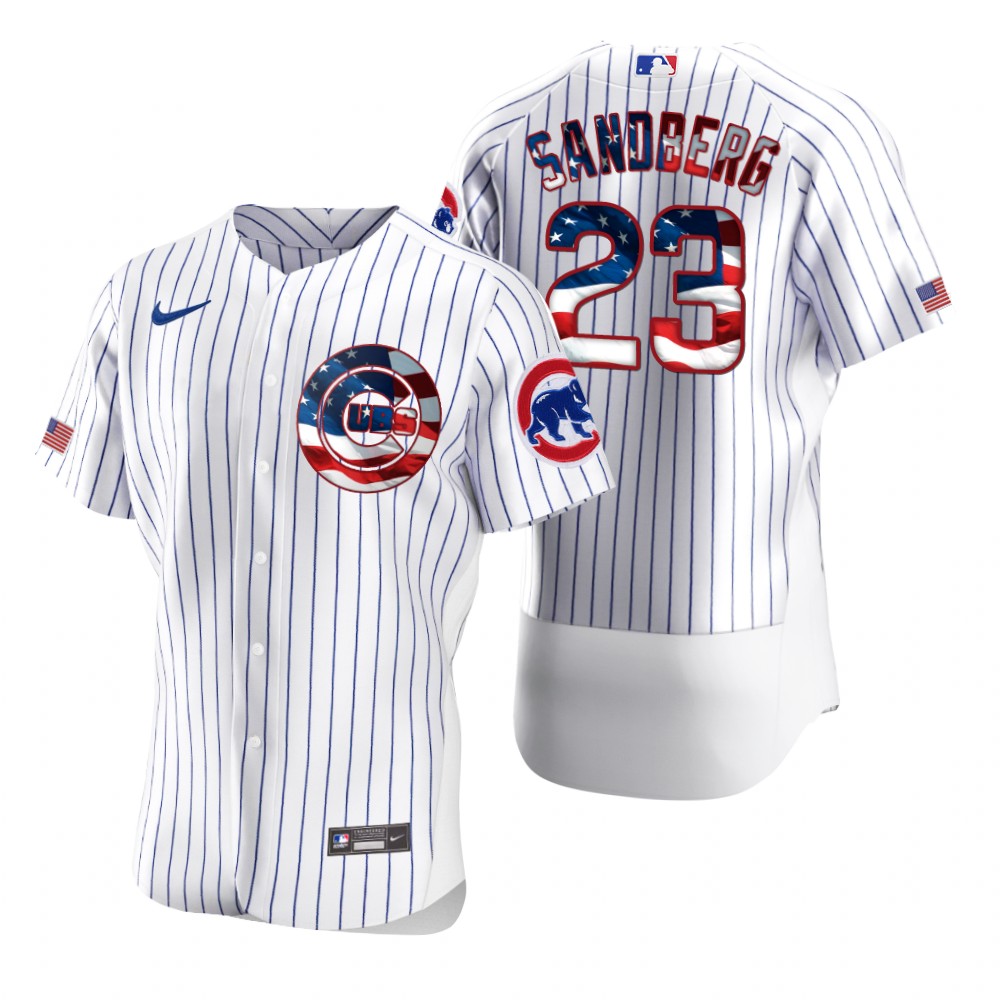 Chicago Cubs 23 Ryne Sandberg Men Nike White Fluttering USA Flag Limited Edition Authentic MLB Jersey